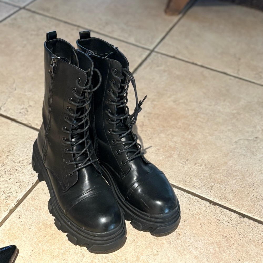 Black Lace-Up Combat Boots